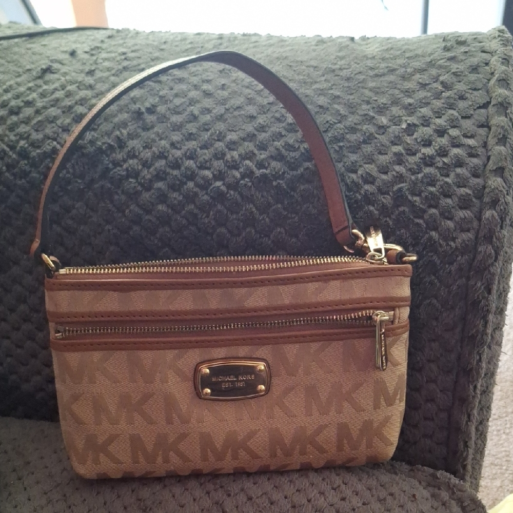Michael Kors Tan and Brown Wristlet with Elegant Design